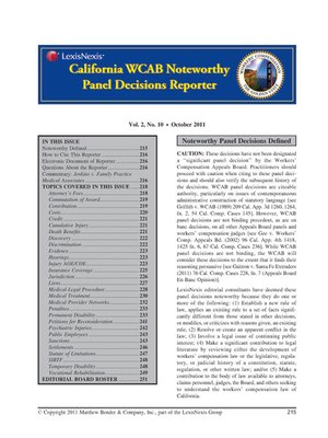 cover image of California WCAB Noteworthy Panel Decisions Reporter